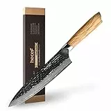 hecef Coltello da Cucina Damasco, Coltello Giapponese Coltelli da Cucina Professionali Ultra Affilata, Coltelli da Chef Forgiati a Mano Professionale - 67 Strati in Acciaio Damasco 20CM