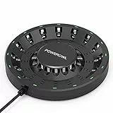 POWEROWL Caricabatterie 16 Slot Indipendente per Pile Ricaricabili Stilo e Ministilo con Luce e spina LED intelligenti, per Batterie Ricaricabili AA AAA NIMH NICD