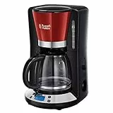 Russell Hobbs Macchina caffè Americano, Timer Programmabile, Spegnimento automatico, 1100 W, 1.25 L, 10 tazze, Porta Filtro rimovibile e lavabile, Acciaio Inox, ColourPlus Rosso, 24031-56