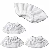 Set di 4 rivestimenti in microfibra per scopa a vapore, accessori per l'ugello, set di panni in spugna, rivestimento in spugna di cotone compatibile con la maggior parte dei pulitori vapore (bianco)