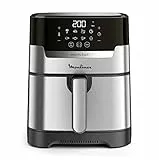 Moulinex Friggitrice ad Aria 2 in 1, 4,2 Litri, Easy Fry & Grill, Friggitrice senza Olio con Griglia, Display Digitale Touch, 8 Programmi, 6 Persone, Argento, EZ505D