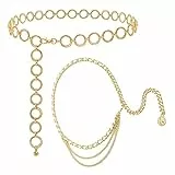 GANMFOYC 2 pezzi Donna Metallo Cintura Donna Elegante Cintura a Catena Multistrato Cintura a catena dorata da donna, regolabile in vita, Ideale su jeans e abiti vintage