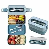 Resszo Lunch Box Bento,1600ml Box Pranzo con Scomparti, 2 Strati Ermetica Scatole Bento Box,Porta Pranzo da Ufficio con Posate per Picnic Scuola Uffici Adulto Bambini
