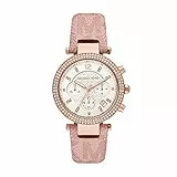 Michael Kors Orologio Parker Donna, movimento cronografo, cassa in acciaio inossidabile oro rosa 39 mm con cinturino in PVC, MK6935