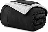 Coperta Plaid Pile, Coperta Plaid Singolo/Matrimoniale Certificata OEKO-TEX® Sherpa e Flanella 160x210, Plaid Divano Fluffy di Alta qualità -Nero