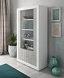 Dmora Libreria A Due Ante Con Vetro E Ripiani Interni Sviluppata In Altezza, Cm 105 X 42 X H191, Colore Bianco E Cemento