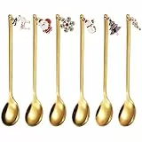 PBIEHSR Set di stoviglie natalizie, cucchiaino da caffè, in acciaio inox, per Natale, cucchiaino da dessert, cucchiaino da tè (oro)