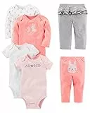 Simple Joys by Carter's Set Body (A Maniche Lunghe e Corte) e Pantaloni, 6 Pezzi Bimba, Multicolore/Coniglietto/Pois/Stampa Testo, 0-3 Mesi