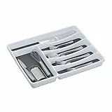 Relaxdays Portaposate da Cassetto, Divisore per Posate, Organizer da Cucina, HxLxP: 4,5 x 33 x 40 cm, Bianco/Grigio, 90% plastica 10% Gomma, 4,5x33x40 cm