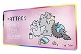 Grupo Erik: Tappetino mouse xxl rgb Pusheen | 900x400 mm, 14 effetti luce, base antiscivolo, 100% waterproof, cavo usb incluso, tappetino mouse rgb, tappetino gaming rgb, tappetino gaming rosa