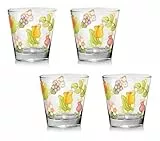 THUN, Set di 4 Bicchieri in Vetro Decorato con Motivi Floreali, Linea Happy Country, 12.5 cm h, 300 ml