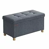 SONGMICS Pouf Contenitore, Cassapanca, Panca Contenitore, Sgabello Poggiapiedi, Pieghevole, 38 x 76 x 40 cm, per Soggiorno, Camera da Letto, Blu Denim Chiaro LSF016Q11