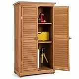 COSTWAY Capanni da Esterno 160 cm, Armadio da Giardino in Legno Massiccio con 3 Ripiani Rimovibili, Tetto Impermeabile in Asfalto, Piedini Regolabili, Ripostiglio per Giardino, Terrazza e Cortile