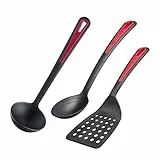 Westmark Set di Utensili da Cucina, 3 Pezzi, 1 Paletta, 1 Cucchiaio per Friggere e 1 Mestolo per Zuppe, Plastica, Gallant, Nero/Rosso, 295622E6
