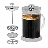 Relaxdays Caffettiera Pessofiltro Francese, Teiera, Infusiera in Vetro, Filtro in Acciaio Inox, 800 ml, caffè tè, Grigio, 1 pz