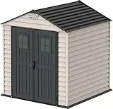 Duramax StoreMax Capanno da giardino in plastica, 7 x 7, con pavimento, e finestra fissa su porte, struttura in metallo resistente ignifugo e senza manutenzione, Grigio scuro/Adobe