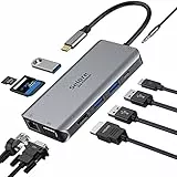USB C Docking Station, Hub USB C a HDMI 4K Dual monitor USB C con VGA, Ethernet RJ45, USB3.0, PD 100W, Jack audio da 3,5 mm, Lettore di Schede SD/TF, Adattatore USB C 10 in 1 per DELL HP