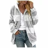 Yowablo Giacca in maglione di peluche con tasca con cerniera e cappuccio patchwork casual alla moda da donna Cappotto 2 Anni (Grey, S)