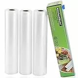 KitchenBoss Sacchetti Sottovuoto per Alimenti,3 Rotoli 28x500cm Totale15M, (Non più forbici) Rotoli Sacchetti goffrati,per Conservazione Alimenti e Cottura Sous Vide