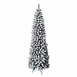 XONE Albero di Natale Slim Dimitri innevato 210cm | Albero Artificiale in PVC con Neve Snello per spazi Piccoli | Abete di Natale Realistico salvaspazio