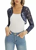 fuinloth Coprispalle Donna Elegante Cerimonia in Pizzo Leggero Bolero Sposa Giacchino Corto Coprispalla Estivo Matrimonio Blu S 40-42