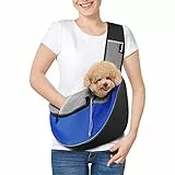 Pawaboo Borsa per Cani, Trasportino per Cani con Tasca Tattile con Cerniera, Borsa Porta Cane con Tracolla Regolabile, Marsupio per Cani in Rete Traspirante per Viaggio, Ciclismo, Taglia M - Blu