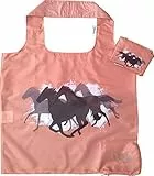 Chilino Borsa per la spesa pieghevole, grande e stabile, ecologica, in poliestere, con cavalli, 47 x 41 cm, colore: marrone castano