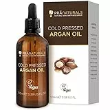 PraNaturals Olio di Argan del Marocco per capelli, viso e corpo – 100% Naturale, puro e senza parabeni o SLES, Ricco di vitamina E per pelle e capelli sani, Vegano, non testato su animali