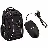 Amazon Basics - Zaino Per Computer Laptop Con Spallacci Imbottiti E Scomparti Per Tenere In Ordine Penne, Chiavi, Cellulare & - Mouse Ottico Nero Con Usb E 3 Pulsanti Per Windows E Mac Os X