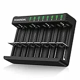 POWEROWL Caricabatterie Universale 8 slot per Batterie Ricaricabili AA/AAA/C/D/3,7V, Ricarica Rapida di Tipo C e Micro USB, Caricabatteria agli ioni di litio/Ni-MH