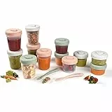 Béaba Set di 12 Contenitori per la Pappa e 2 Cucchiaini per Svezzamento Bebè in Silicone, Vasetti Impilabili, 100% Ermetici, Freezer, Latte Materno, 2x90 ml, 4x150ml, 6x250ml, Multicolore (Eucalyptus)