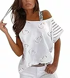 ORANDESIGNE Magliette Bianco a Manica Corta da Donna Stampa a Cuore Camicette Top Tunica T-Shirt con Spalle Scoperte Camicia Casuale Blusa Elegante Casual Tee A Bianco M