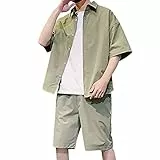 QWUVEDS Tuta da uomo in cotone, a maniche corte, set di grandi dimensioni, casual, da uomo, per attività all'aperto, casual, da tennis, da uomo, verde, L