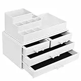 SONGMICS Organizzatore per Cosmetici, Porta Trucchi Impilabile con 11 Scomparti e 4 Cassetti, per Toeletta, Camera da Letto, Bagno, Idea Regalo, Bianco JKA001WT