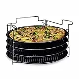 Relaxdays Teglie per Pizza, Pane, Rotonde, Set da 4, Supporto Metallo, Antiaderenti, ∅ 32 cm, da Forno, Forate, Anracite, Acciaio, Rosso, 32x32x20 cm