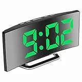 Derkiewn Sveglia digitale, grande schermo a specchio LED da 7'', 2 luminosità, 12/24 ore, temperatura, data, Snooze, Alimentazione USB, funzione di memoria (verde)