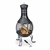 Relaxdays Forno Azteco, con Griglia Parascintille, Coperchio e Attizzatoio, HLP 88x42x42, Camino da Giardino, Argentato, 70% Acciaio 30% ghisa