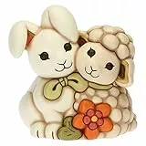 THUN Pasqua 2023, Addobbo Pasquale Coppia Coniglietta Joy e Agnellino con Fiore in Ceramica Decorata a Mano, Linea Pasqua Favolosa, 15.7x10.5x16 cm h
