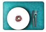 Tovagliette Americane Lavabili Colazione 50x32cm. Set 2 Tovagliette + Sottobicchieri (OMAGGIO). Tovagliette americane colazione eleganti in pelle riciclata lavabili per copertura tavolo (verde acqua)