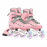 OLYSPM Pattini in linea Pattini a rotelle bambina regolabili,Struttura rigida,Cuscinetti ABEC-7 Ruote PU Lampeggianti,Veloci e Comodi pattini a rotelle Quad Ideali per Principianti Adulti Donna