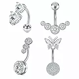 WillTen 14G 10mm Piercing Ombelico Barretta Corta Farfalla Acciaio Inox Piercing Ombelico Argento Doble Cuore Donna Gioielli Corpo