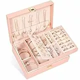 Voova Porta Gioielli Donna, Portagioie Grande Scatola Portagioielli Cofanetto Da Camera, Gioielli Scatola Organizer Ragazza Con 2 Strati Per Anelli Orecchini Collane Bracciali, Rosa