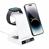 Caricabatterie a induzione iPhone,3 in 1 Stazione di Ricarica Wireless con Orologio Compatibile con iPhone 15/14/13, Stazione di Ricarica Wireless Cover iwatch 8/7/6/5/4/3 e Air Pods Pro/3/2 (white)