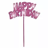 Unique Party 90879 - Decorazione per Torta 'Happy Birthday' Lampeggiante Rosa