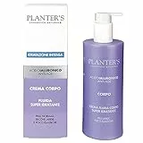 Planter's - Crema Corpo Anti-Age Fluida Super Idratante. Grazie a 3 tipi di acido ialuronico e gli attivi vegetali è ideale per pelle secca, anche matura. Con burro di karité e olio di jojoba. Si assorbe rapidamente. 400 ml