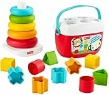 Fisher-Price- Eco Set Piramide 5 Anelli e Blocchi Assortiti, per Lo Sviluppo Giocattolo per Bambini 6+Mesi, GRF11
