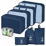 Sarsumir Organizer Viaggio Valigie, 8 Pezzi Packing Cubes Organizer Valigia Travel Organizer con Borse Impermeabili Vestiti da Toilette Scarpe, Blu Navy