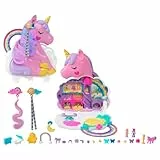 Polly Pocket - Salone di Bellezza Unicorno Arcobaleno, playset cofanetto con unicorno con testa pettinabile e 2 micro bambole, oltre 25 accessori, giocattolo per bambini 4+ anni, HMX18