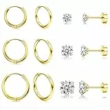 Morfetto orecchini Set per più Piercing Leggero 14 K placcato oro Piccolo Huggie Orecchini a cerchio Posteriore piana Piccola palla CZ Orecchini cartilagine cerchio Conch Helix Piercing Oro
