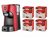 Lavazza, A Modo Mio Macchina per Caffè Tiny Eco Rossa con 64 Capsule Qualità Rossa Incluse, Macchina per Espresso in Plastica Riciclata, 1450 W, 220-240 V, 50/60 Hz, 0.6 Litri